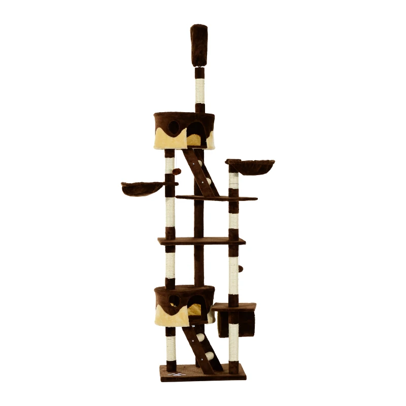 Pawhut 260cm Cat Tree Kitten Activity Center – Coffee & Cream
