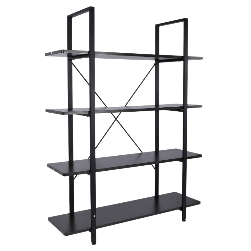 HOMCOM 4-Tier Industrial  Style Storage Rack, 105Wx33.8Dx138H cm, MDF, Steel-Black/Walnut