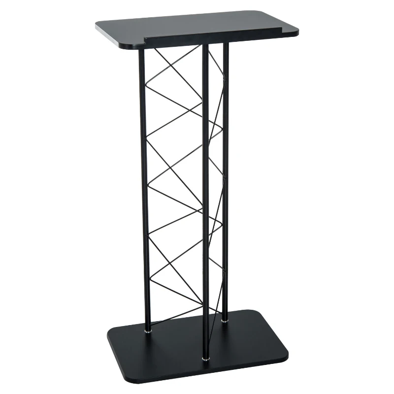 HOMCOM Floor-Standing Lecturn Stand-Black Metal Pipe, MDF