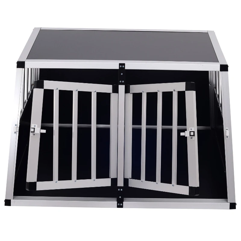 PawHut Aluminium Dog Cage, 89.5Lx68.5Wx50H cm-Silver/Black