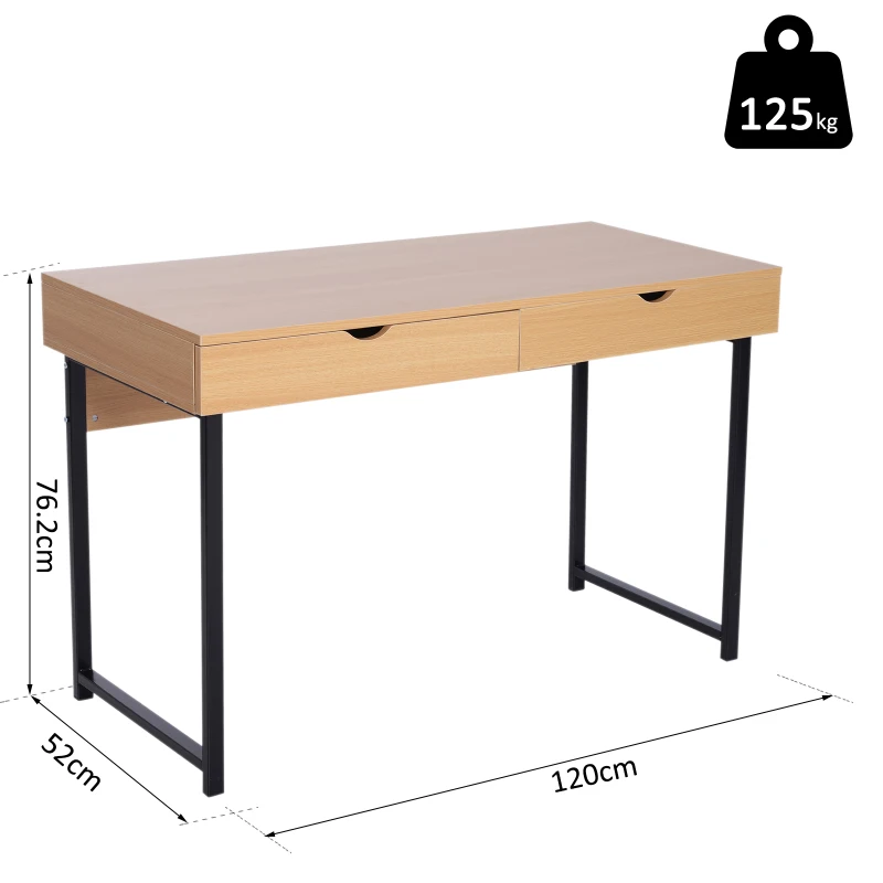 HOMCOM Computer Desk, 120Lx52Wx76.2Hcm-Natural Wood/Black Colour