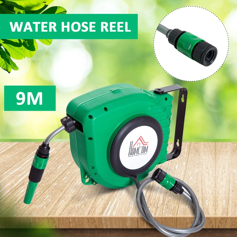 HOMCOM Retractable Wall Mounted Water Hose Reel, 9 m