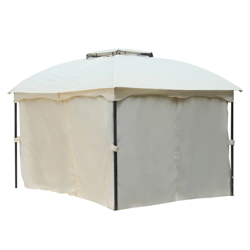 Outsunny 3x3.65m Outdoor Gazebo Canopy Tent 2-tier Roof  W/Curtains