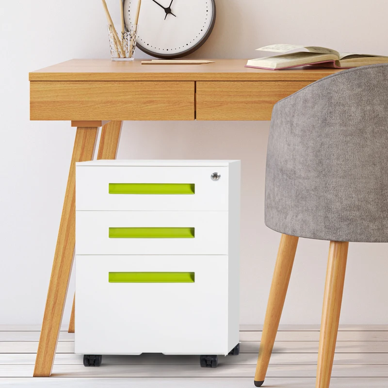 Vinsetto Mobile Pedestal File Cabinet, Cold Rolled Steel-White