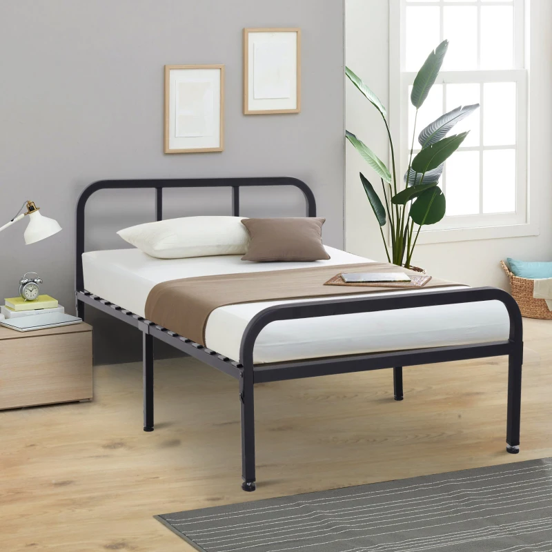 HOMCOM Metal Frame Single Bed w/ Bentwood Slats Black
