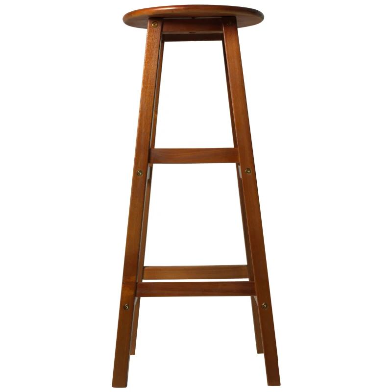 HOMCOM 2 PCs Bar Stools Chairs, Acacia Wood-Teak Colour