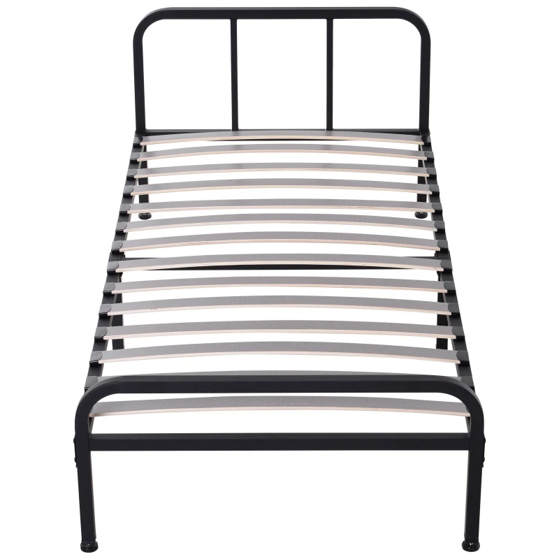 HOMCOM Metal Frame Single Bed w/ Bentwood Slats Black