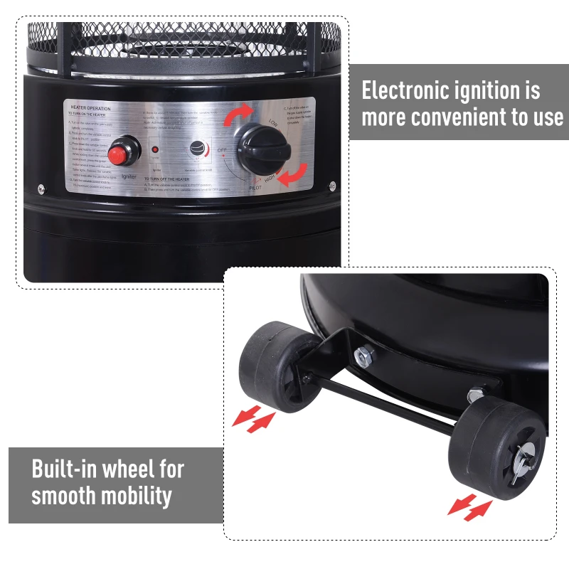 Outsunny 11KW Portable Patio Heater W/Wheels, Stainless Steel-Black