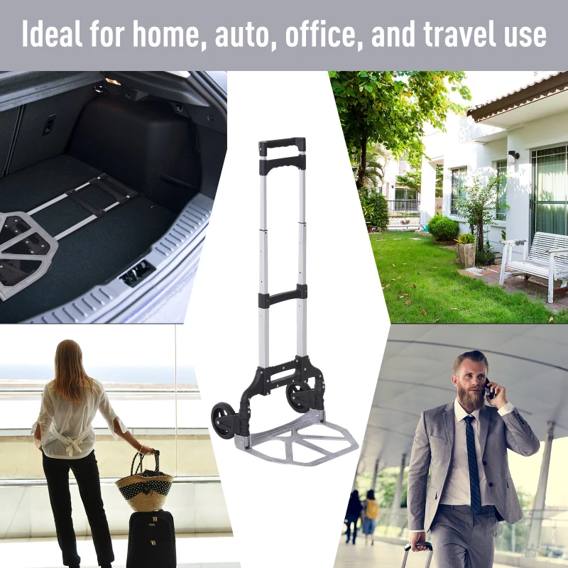 HOMCOM Steel Foldable Heavy Duty Luggage Cart Black/Silver