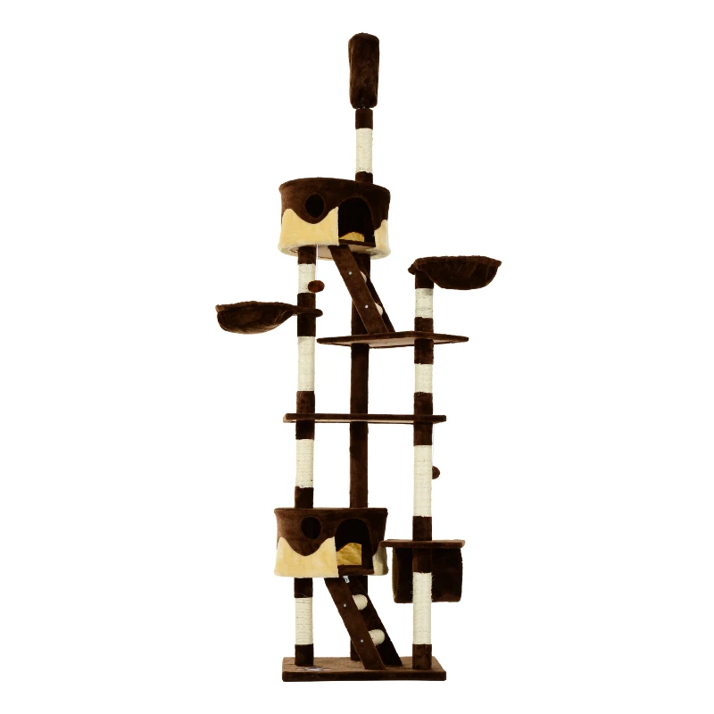 Pawhut 260cm Cat Tree Kitten Activity Center – Coffee & Cream