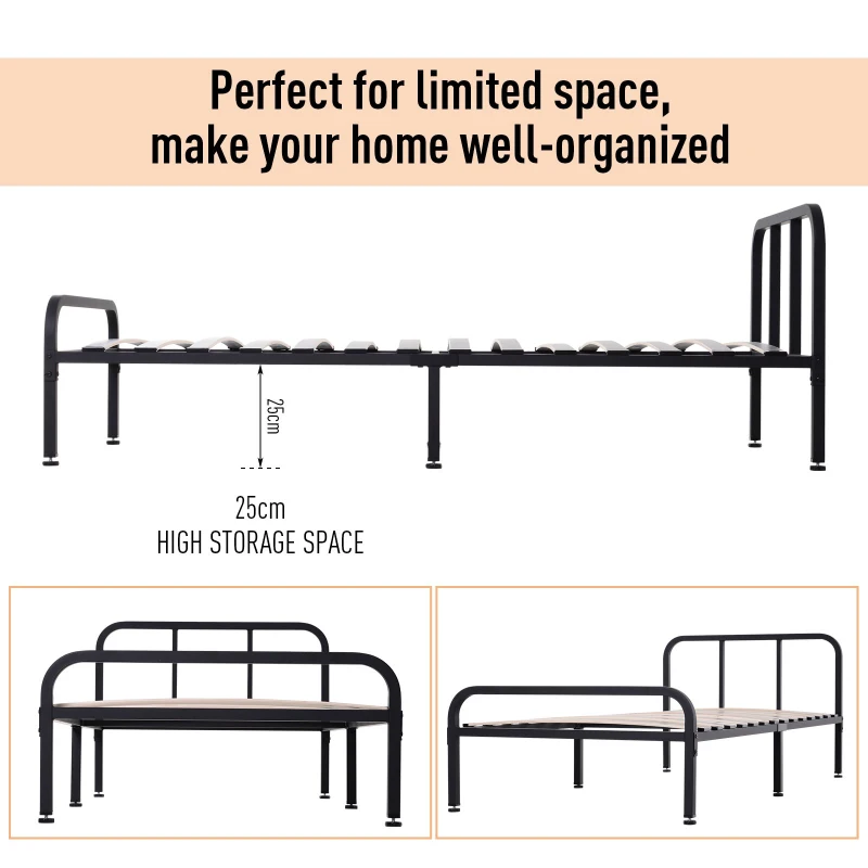 HOMCOM Metal Frame Single Bed w/ Bentwood Slats Black