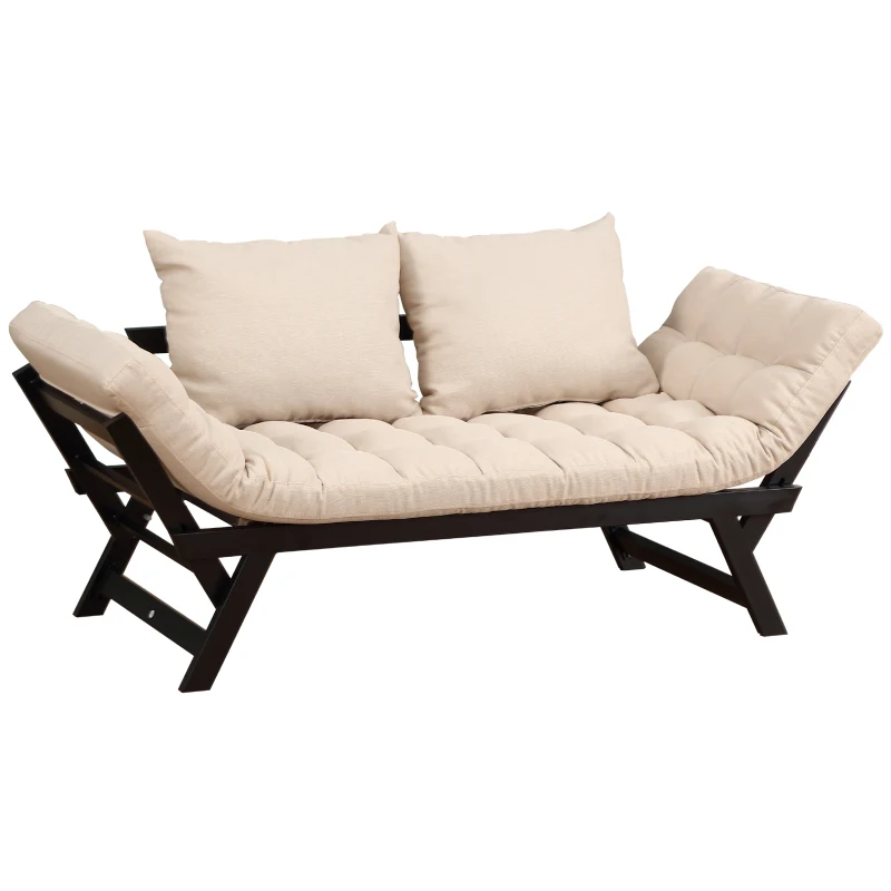 HOMCOM Linen Fabric 3-Position Sofa Bed Chaise Lounge Convertible with Pillows Beige