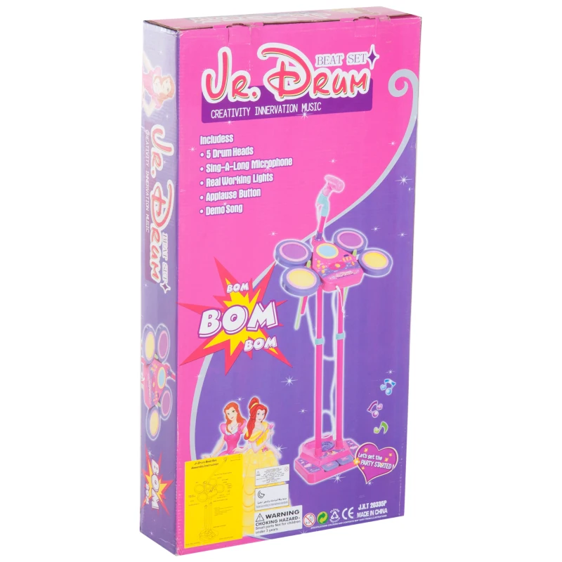 HOMCOM Kids Electronic Portable Jazz Drum Instrument-Multicolour/Pink