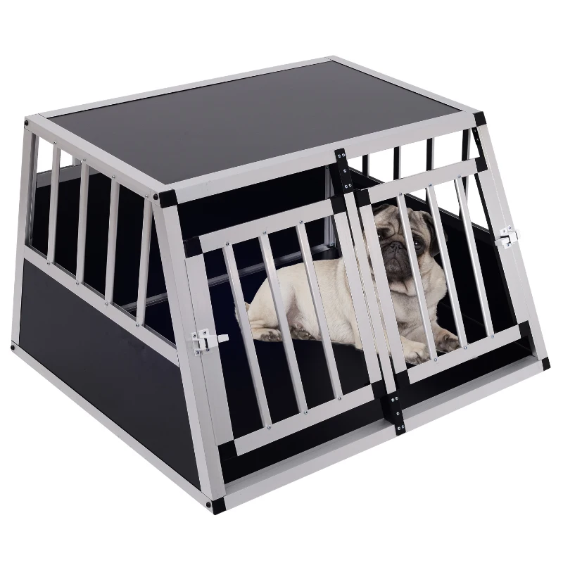 PawHut Aluminium Dog Cage, 89.5Lx68.5Wx50H cm-Silver/Black