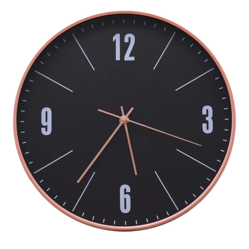 HOMCOM Φ30cm Wall Clock-Black/Gold Rose/White