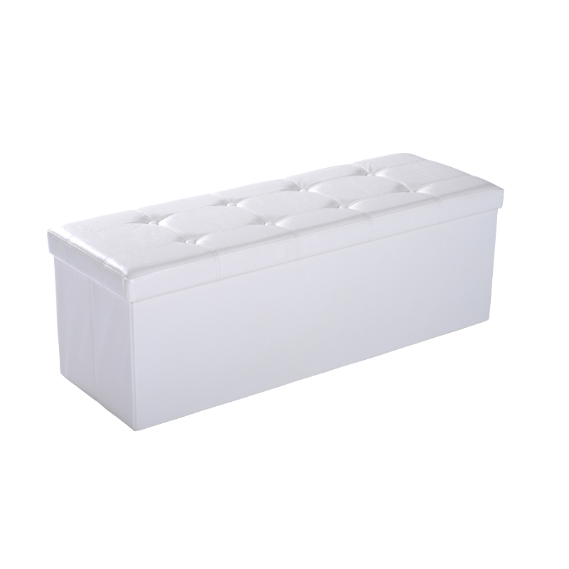 HOMCOM Foldable Storage Ottoman Box Stool Stool PU Bench Seat w/ Lid 110Lx38Wx38H(cm) (Cream White)