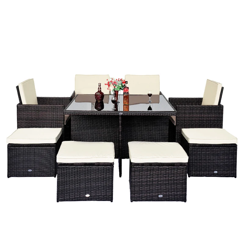 Outsunny 9 PC Rattan Furniture Set-Brown