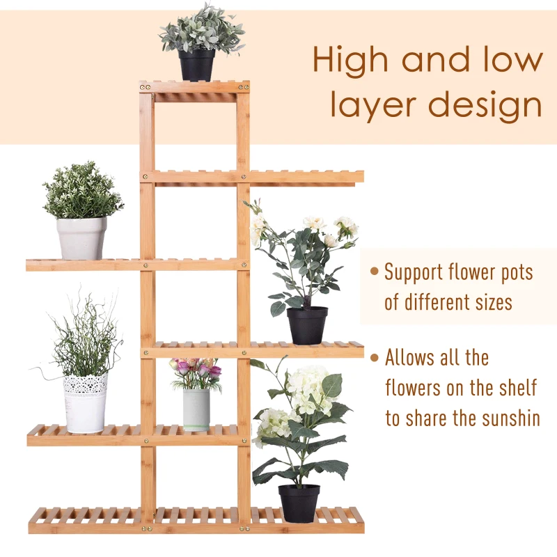 HOMCOM Standing Bamboo Shelves Simplistic 6-Tier Storage Shelf Natural