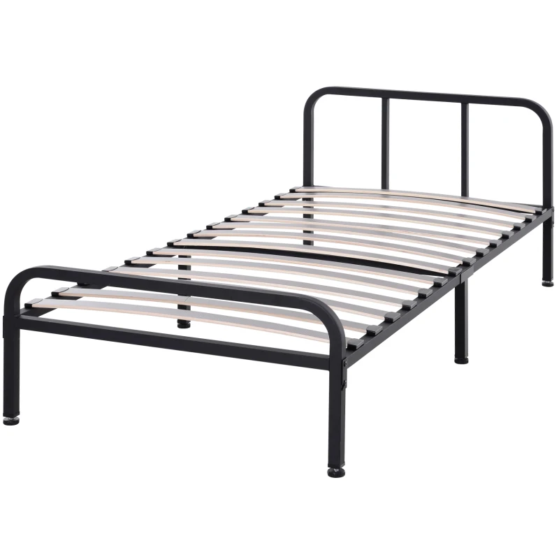 HOMCOM Metal Frame Single Bed w/ Bentwood Slats Black