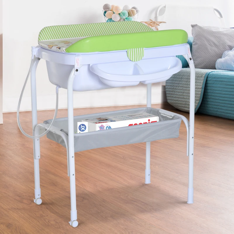 HOMCOM Folding Baby Bath and Changing Table Unit, 81Lx53Wx102H cm, Plastic-Green