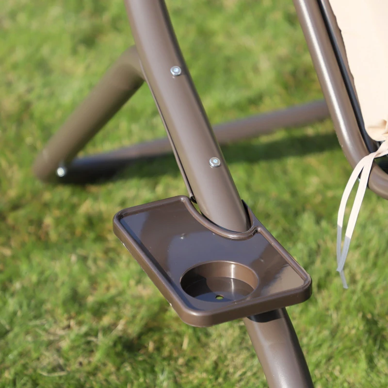 Outsunny 3-Seater Swing Chair W/ Removable Canopy and Cup Trays, Steel Frame-Beige