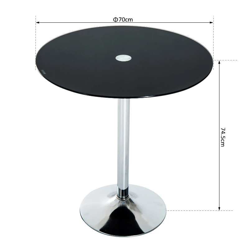 HOMCOM Round Bar Table Pub W/Glass Top, Φ70xH74.5 cm-Black