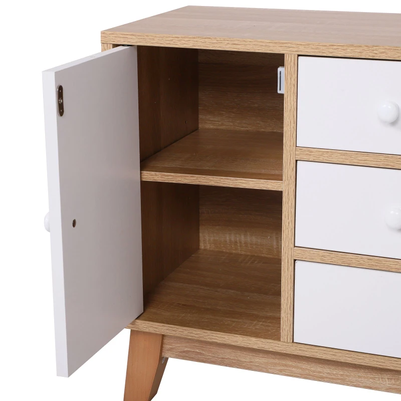 HOMCOM Seven Drawers Side Storage Cabinet, 95.5L x 30D x 51Hcm-Oak/White