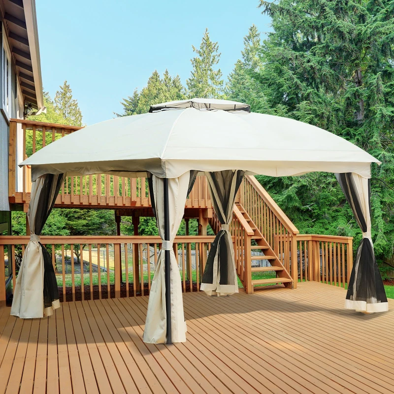 Outsunny 3x3.65m Outdoor Gazebo Canopy Tent 2-tier Roof  W/Curtains