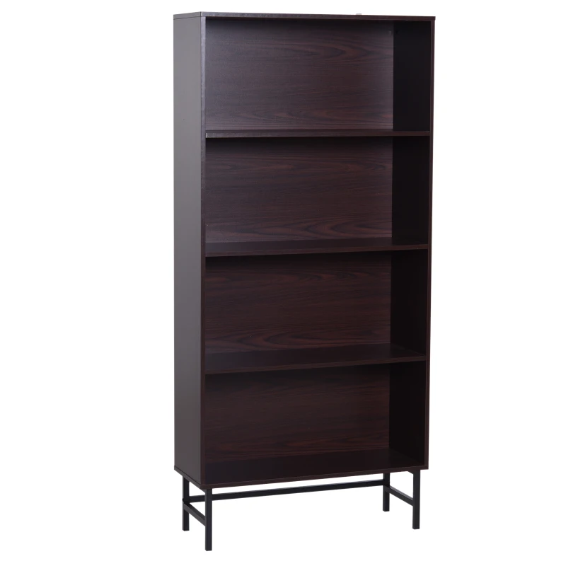 HOMCOM 4-Tier Bookshelf, 80Lx29.5Wx180H cm-Dark Coffee/Grain/Black Colour