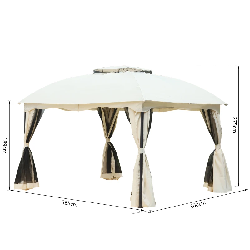 Outsunny 3x3.65m Outdoor Gazebo Canopy Tent 2-tier Roof  W/Curtains
