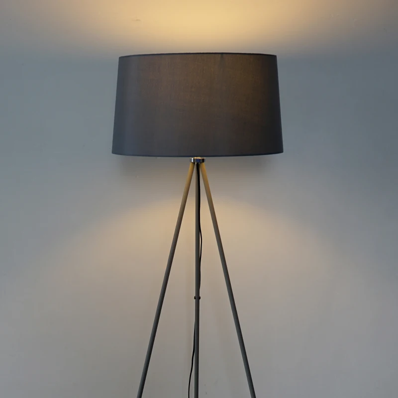HOMCOM Tripod Floor Lamp, Ф48x156H cm, Metal/Linen-Grey