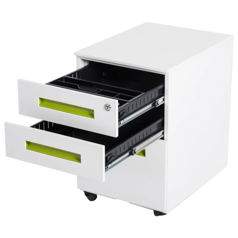 Vinsetto Mobile Pedestal File Cabinet, Cold Rolled Steel-White