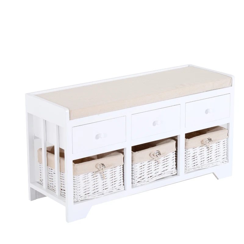 HOMCOM 3 Drawer Baskets Storage Unit Bench-White