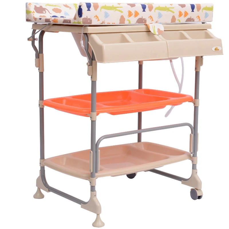 HOMCOM Baby Bath/Changing Table W/Tub-Beige