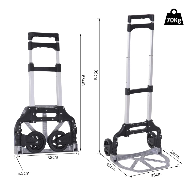 HOMCOM Steel Foldable Heavy Duty Luggage Cart Black/Silver