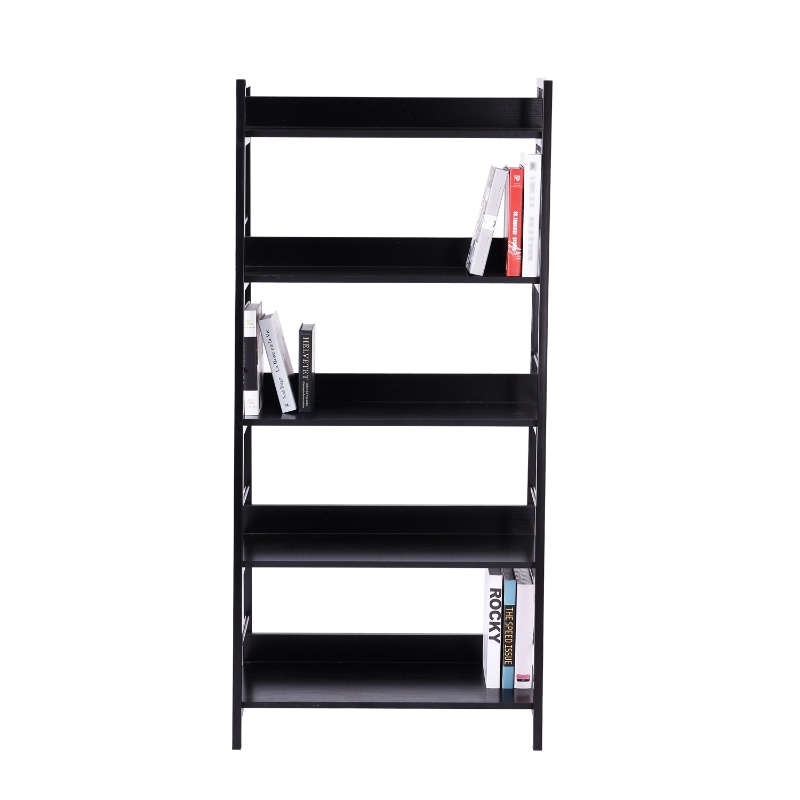 5Tiers Heavy Duty Leaning Ladder Bookcase Wooden Rack Storage