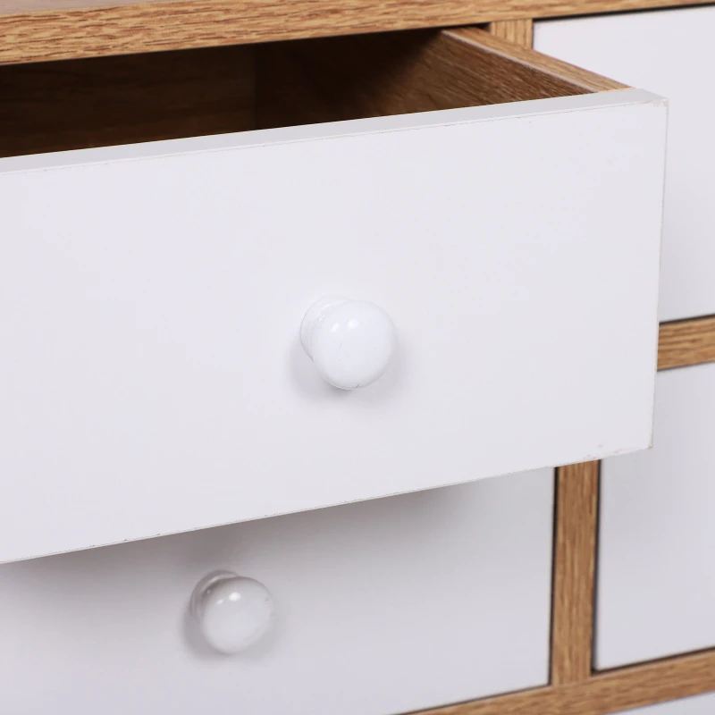 HOMCOM Seven Drawers Side Storage Cabinet, 95.5L x 30D x 51Hcm-Oak/White
