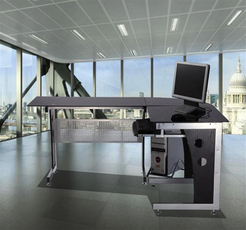 HOMCOM Glass Corner Workstation-Black