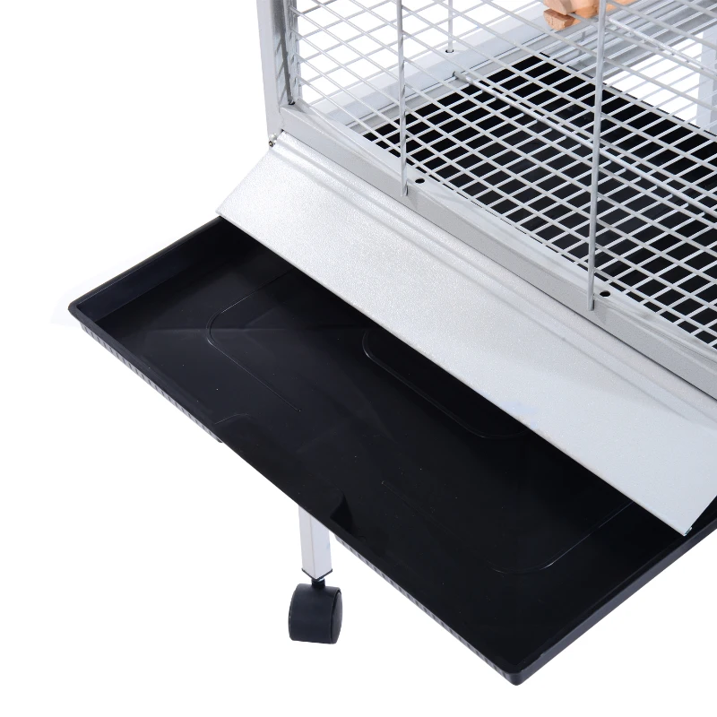 PawHut 53Lx52Wx156H cm Metal Bird Cage W/ Wheels & Stand-Silver