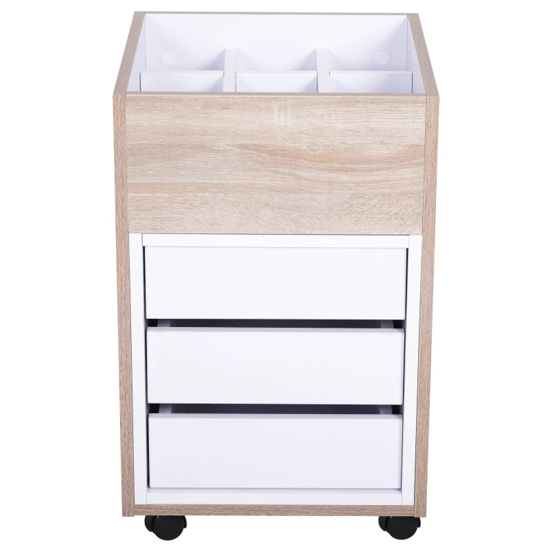 Vinsetto File Cabinet 3 Removable Drawers W/Castors, 40Wx43Dx63Hcm-White/Oak