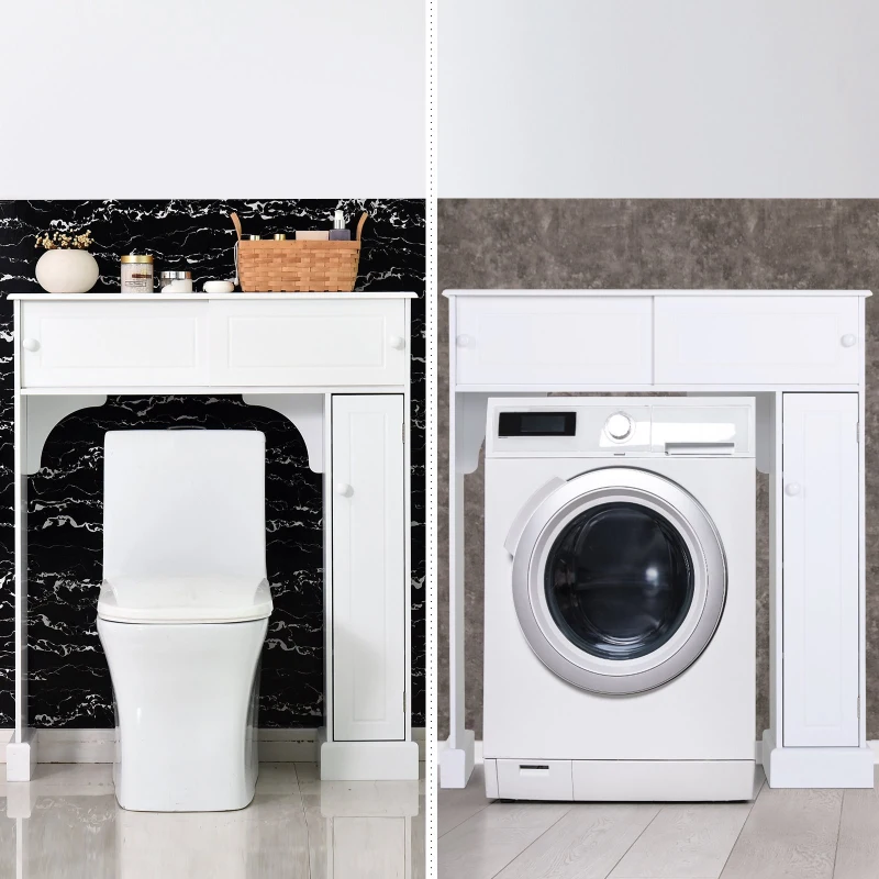 HOMCOM Over-The-Toilet Storage Cabinet Shelf Organizer Freestanding Spacesaver White Home Bathroom