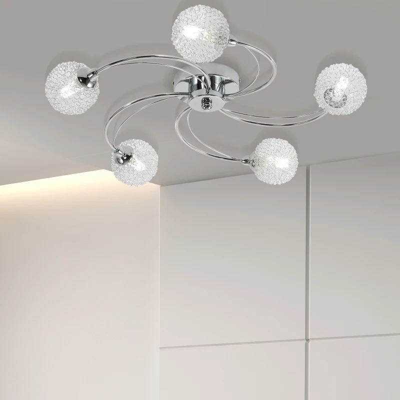 HOMCOM 5 Way Crossover Ceiling Light Swirl Pendant, G9 Base, 25W-Silver