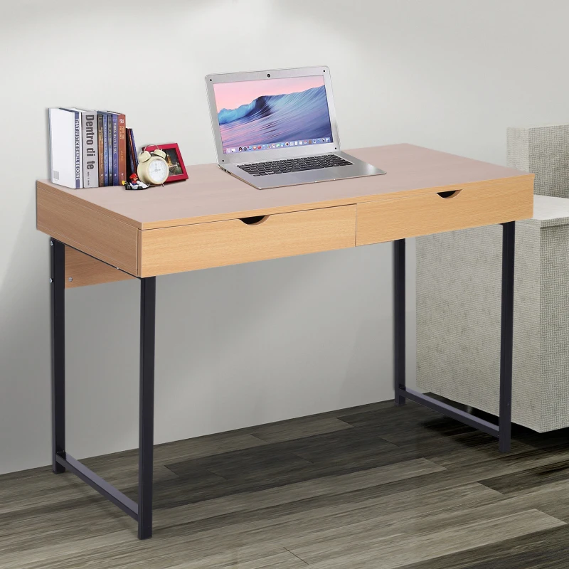 HOMCOM Computer Desk, 120Lx52Wx76.2Hcm-Natural Wood/Black Colour