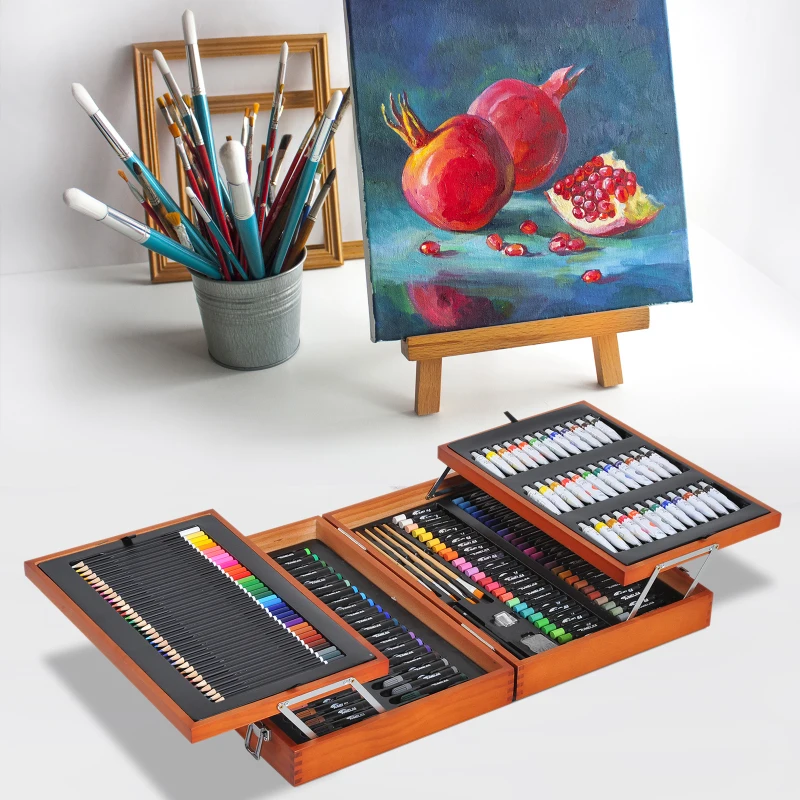 HOMCOM Painting Drawing Art Set in Wood Box, 174 Pcs Units-Pinewood Box
