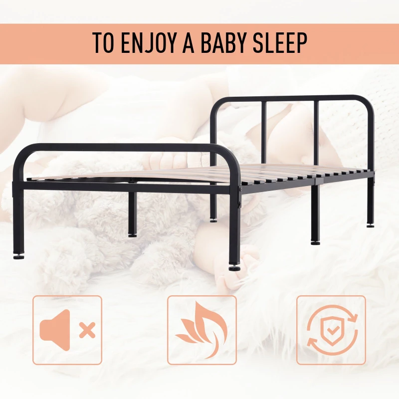 HOMCOM Metal Frame Single Bed w/ Bentwood Slats Black