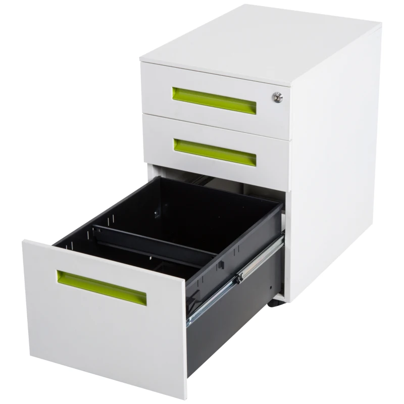 Vinsetto Mobile Pedestal File Cabinet, Cold Rolled Steel-White