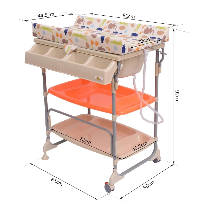 HOMCOM Baby Bath/Changing Table W/Tub-Beige