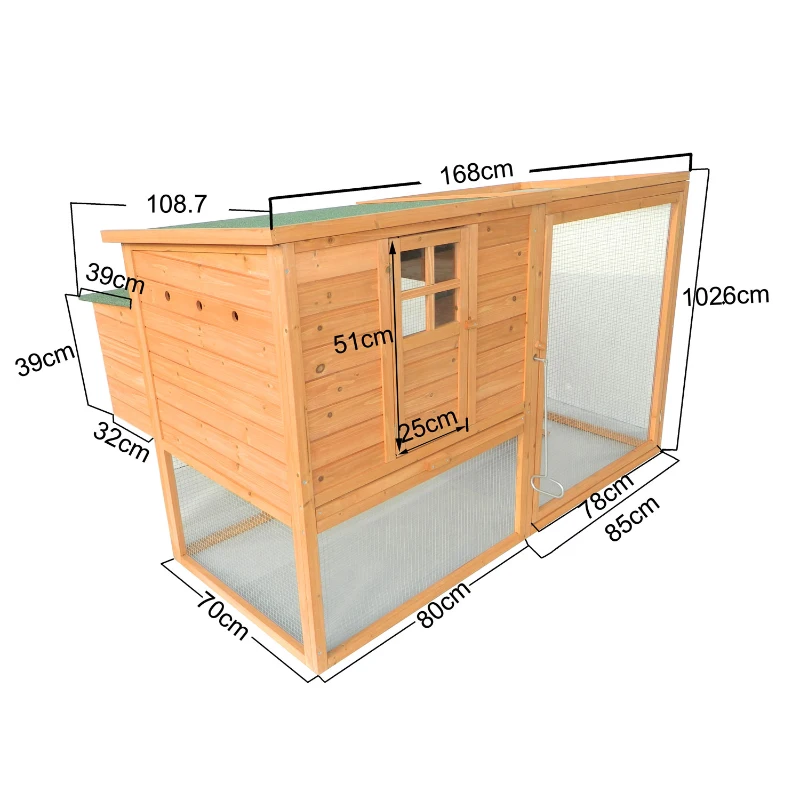 Pawhut Wooden Chicken Coop, 168Lx110.5Wx101.5H cm-Fir Wood