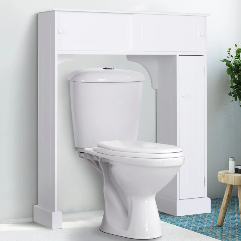 HOMCOM Over-The-Toilet Storage Cabinet Shelf Organizer Freestanding Spacesaver White Home Bathroom