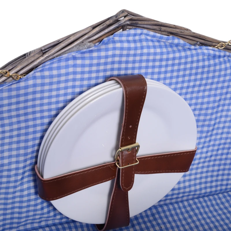 Outsunny 4 People Picnic Basket, 46Lx32Wx27Hcm-Grey/Blue